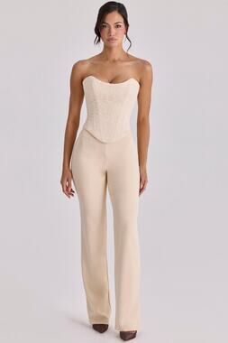 House of CB Chiara Straight Leg Trousers Vintage Cream S NWT